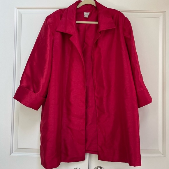 Chico's Newer Tag 3/4 Sleeve Pockets Deep Red Lined Taffeta Jacket Duster - Picture 1 of 10